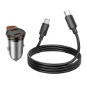 Hoco NZ16B Incarcator Auto + Cablu USB-C, 1m, PD45W, 2xUSB-C, Gray