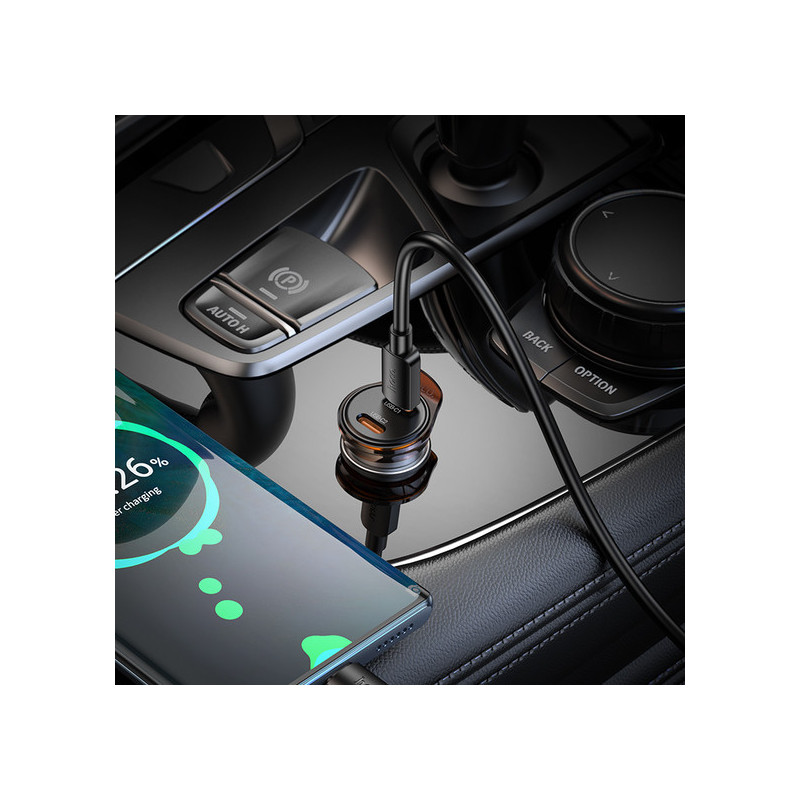 Hoco NZ16B Incarcator Auto + Cablu USB-C, 1m, PD45W, 2xUSB-C, Gray