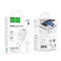 Hoco C147A Incarcator Retea + Cablu Lightning, 1m, PD20W, 1xUSB-C, 1xUSB-A, White