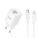 Hoco C147A Incarcator Retea + Cablu Lightning, 1m, PD20W, 1xUSB-C, 1xUSB-A, White