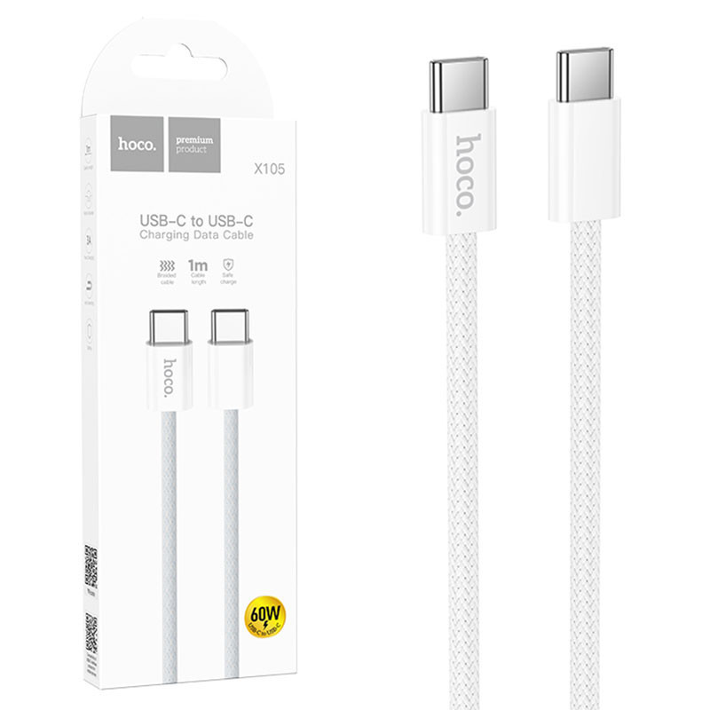 Hoco Cablu Date si Incarcare, USB-C, PD60W, QC3.0, 3A, Braided, 1m, White