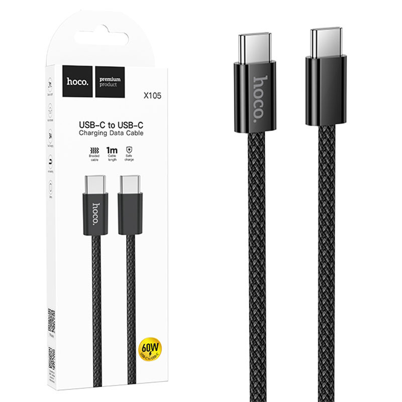 Hoco Cablu Date si Incarcare, USB-C, PD60W, QC3.0, 3A, Braided, 1m, Black