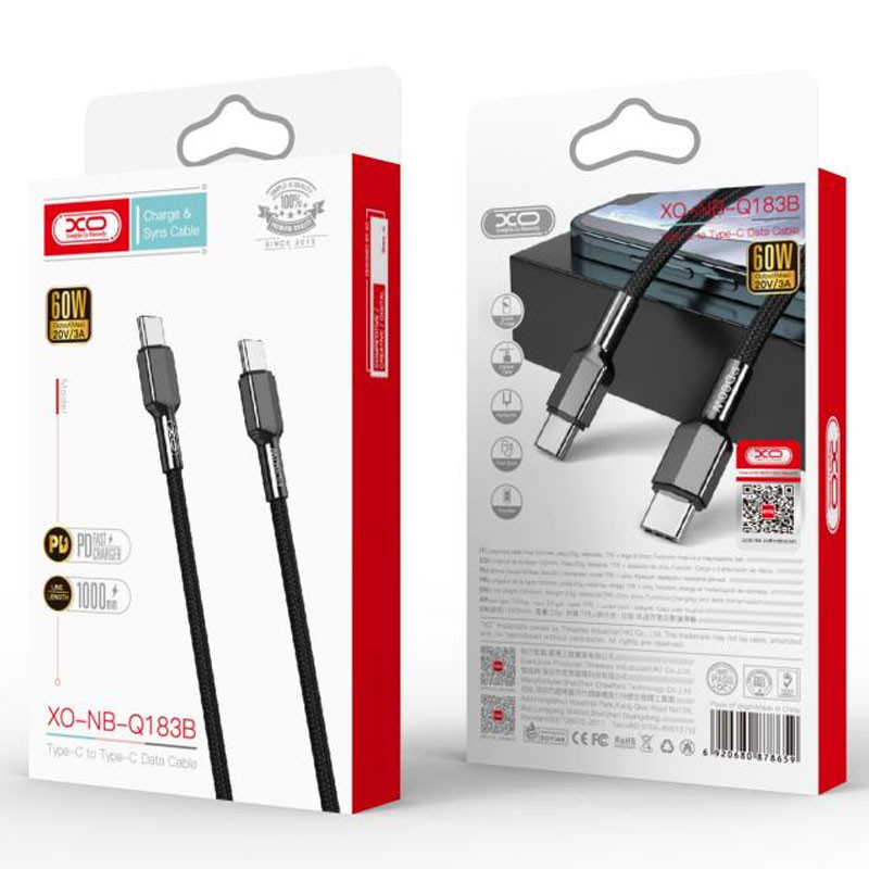 XO Cablu Date si Incarcare, USB-C, PD60W, QC3.0, 1m, Black