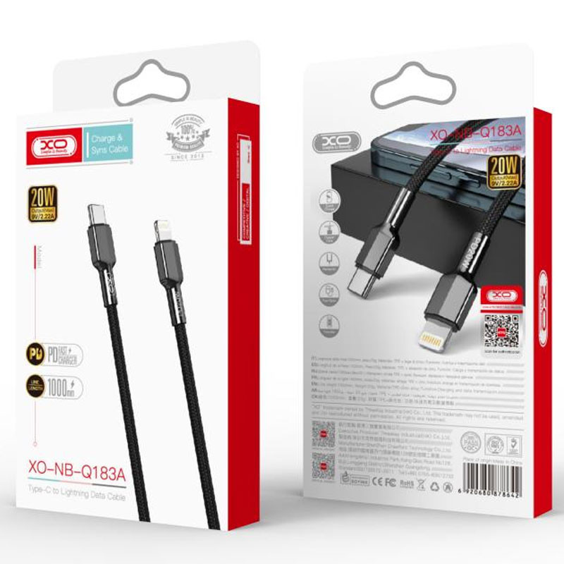XO Cablu Date si Incarcare, USB-C la Lightning, PD20W, QC3.0, 1m, Black