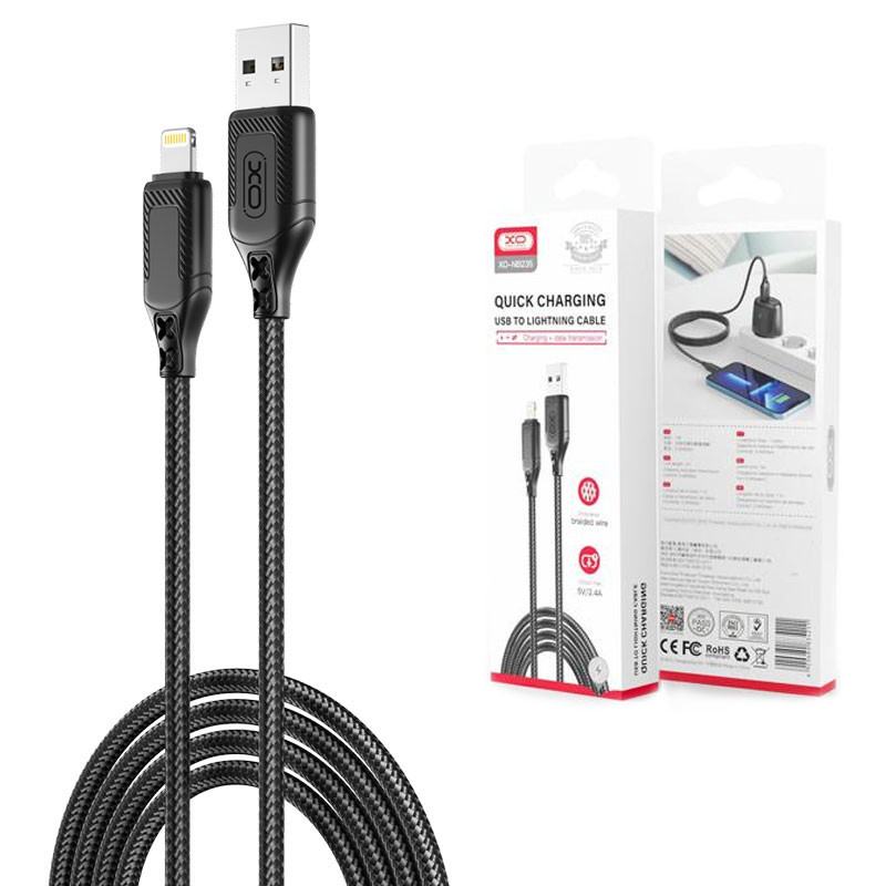 XO Cablu Date si Incarcare, USB-A la Lightning, 2.4A, Braided, 1m, White