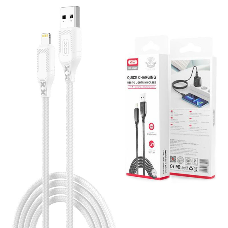 XO (NB235) - Cablu Date si Incarcare, USB-A la Lightning, 2.4A, Braided, 1m, White