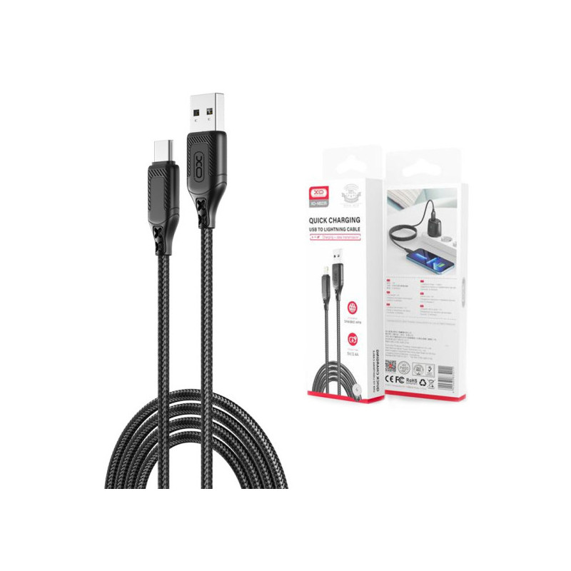 XO Cablu Date si Incarcare, USB-A la USB-C, 2.4A, Braided, 1m, Black