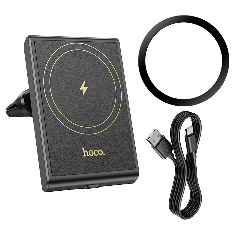 Hoco Suport auto cu incarcare wireless, cu MagSafe, Magnetic, Ventilatie, 15W, Fast Charging, Black