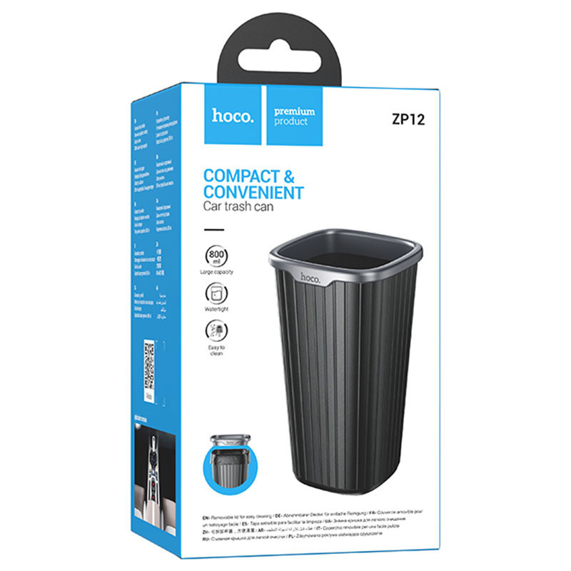 Hoco Mini cos de gunoi pentru masina, 800ml, montaj Suport pahar + 90 role, Black