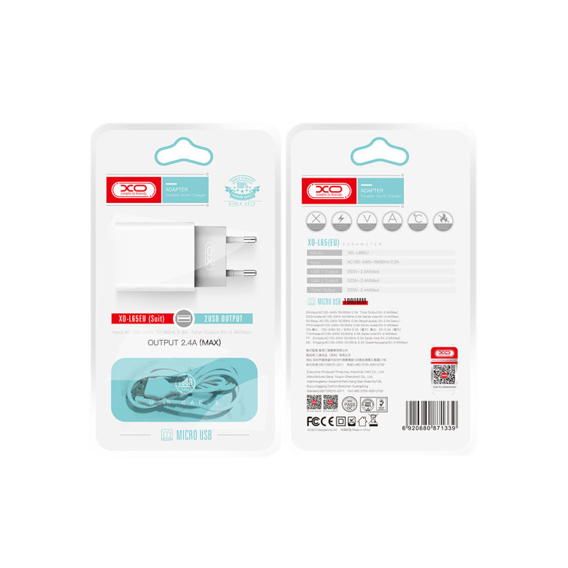 XO Incarcator Retea + Cablu MicroUSB, 2.4A, 1xUSB-A, QC 3.0, White