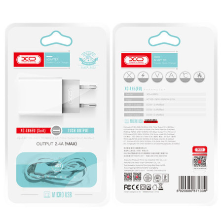 XO Incarcator Retea + Cablu MicroUSB, 2.4A, 1xUSB-A, QC 3.0, White