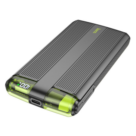 Hoco J127A PowerBank, mini-cabluri USB-C Lightning x 20W, 5V, 2A, 10000mAh, Display LED, Mecha Dual, Black