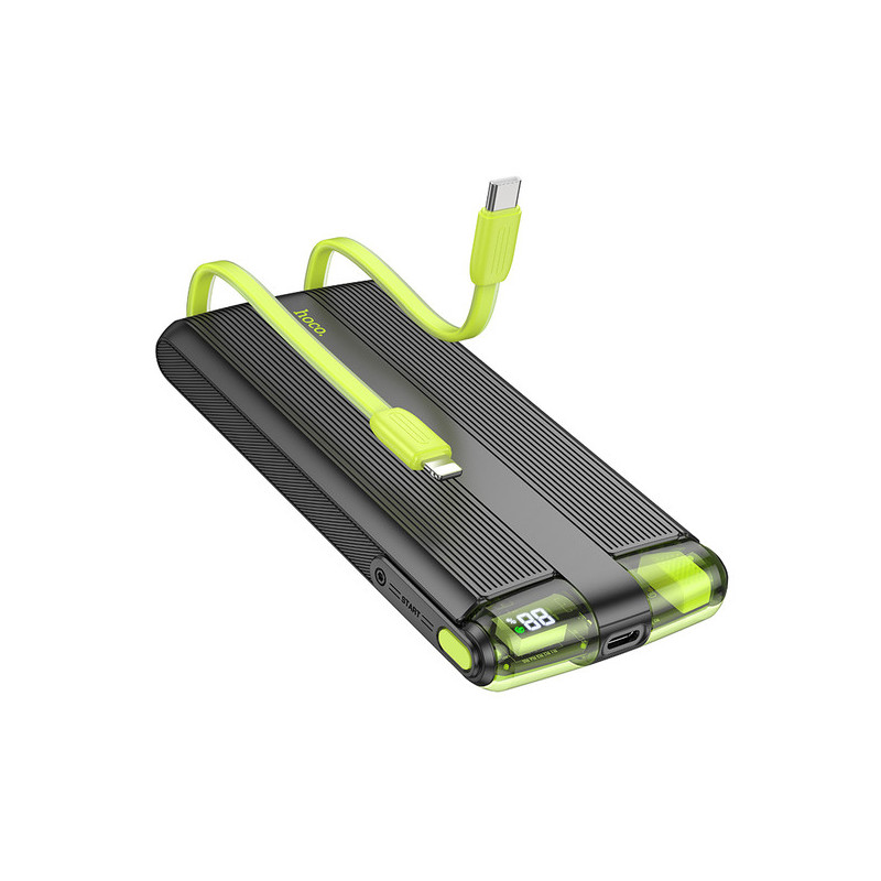 Hoco J127A PowerBank, mini-cabluri USB-C Lightning x 20W, 5V, 2A, 10000mAh, Display LED, Mecha Dual, Black