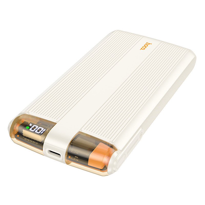Hoco J127A PowerBank, mini-cabluri USB-C Lightning x 20W, 5V, 2A, 10000mAh, Display LED, Mecha Dual,Milky WHITE