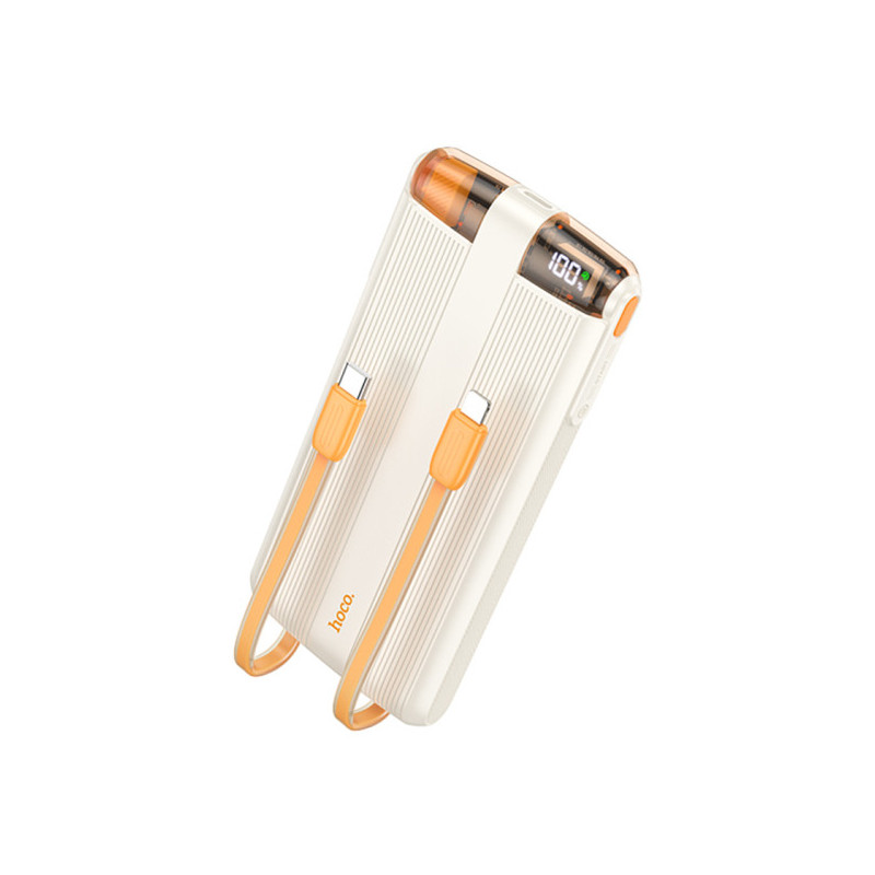 Hoco J127A PowerBank, mini-cabluri USB-C Lightning x 20W, 5V, 2A, 10000mAh, Display LED, Mecha Dual,Milky WHITE