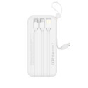 XO Baterie Externa + Cabluri 4in1, USB-A/USB-C/microUSB/Lightning, afisaj LED, 10.000mAh, WHITE