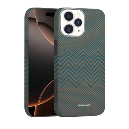 Husa Aramid PTK » iPhone gen 16 , Kevlar Fiber, cu MagSafe, Twill GOLD