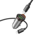 Hoco NZ16A  Incarcator Auto + Cablu Lightning, 1m, PD43W, 1xUSB-C, 1xUSB-A, Gray
