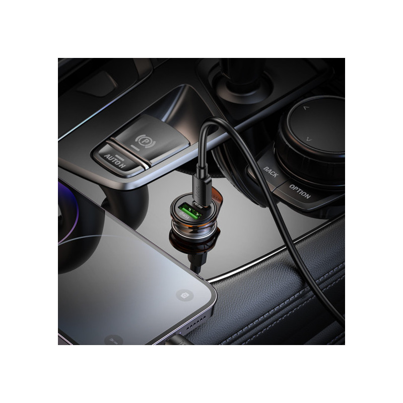 Hoco NZ16A  Incarcator Auto + Cablu Lightning, 1m, PD43W, 1xUSB-C, 1xUSB-A, Gray