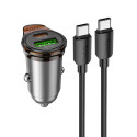 Hoco NZ16A Incarcator Auto + Cablu USB-C, 1m, PD43W, 1xUSB-C, 1xUSB-A, Gray